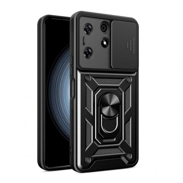 Protector de telefon din plastic Defender (rezistenta la impact, interior din silicon, inel de retinere, protectie camera) NEGRU Tecno Spark 10 Pro