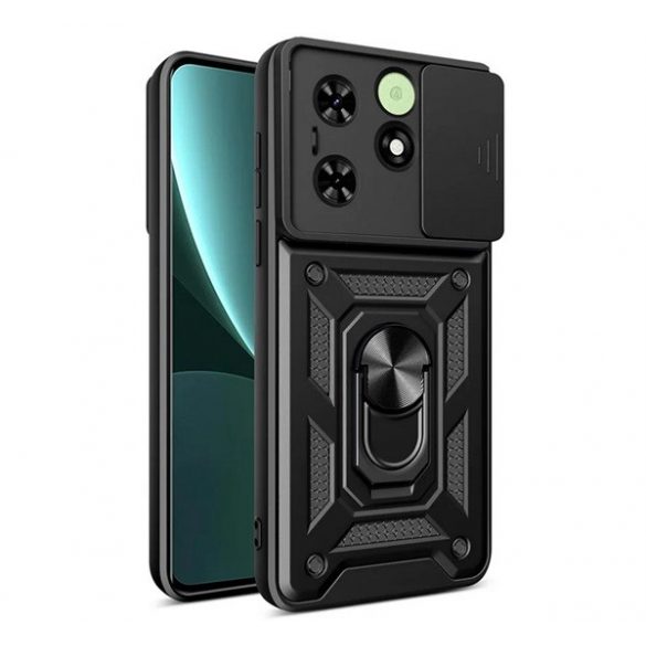 Protector de telefon din plastic Defender (rezistenta la impact, interior din silicon, inel de retinere, protectie camera) NEGRU Tecno Spark Go 2023