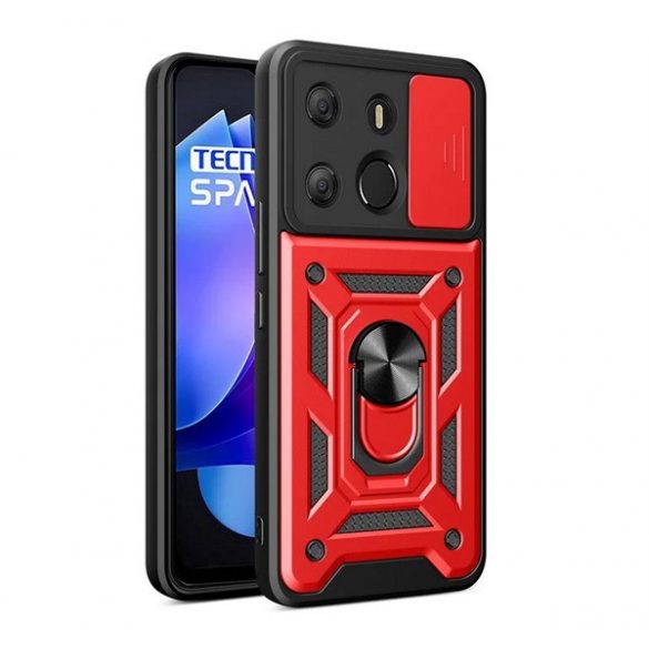 Protector de telefon din plastic Defender (rezistenta la impact, interior din silicon, inel de retinere, protectie camera) RED Tecno Spark Go 2023