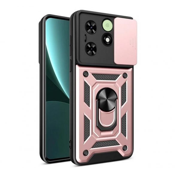 Protector de telefon din plastic Defender (rezistenta la impact, interior din silicon, inel de retinere, protectie camera) ROSE GOLD Tecno Spark 20C, Spark 20