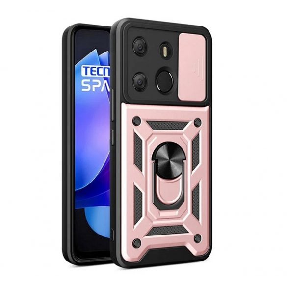 Protector de telefon din plastic Defender (rezistenta la impact, interior din silicon, inel de retinere, protectie camera) ROSE GOLD Tecno Spark Go 2023