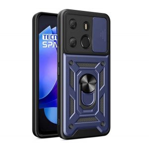 Protector de telefon din plastic Defender (rezistenta la impact, interior din silicon, inel de retinere, protectie camera) ALBASTRU INCHIS Tecno Spark Go 2023