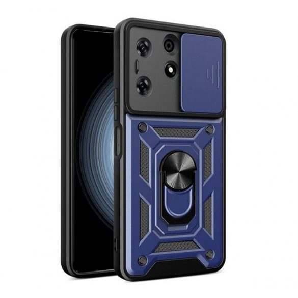 Protector de telefon din plastic Defender (rezistenta la impact, interior din silicon, inel de retinere, protectie camera) ALBASTRU INCHIS Tecno Spark 10 Pro