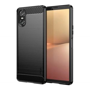 Protector de telefon din silicon MOFI (rezistenta la impact, colt cu perna de aer, periat, model carbon) NEGRU Sony Xperia 10 VI