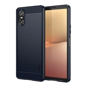 Protector de telefon din silicon MOFI (rezistenta la impact, colt cu perna de aer, periat, model carbon) ALBASTRU INCHIS Sony Xperia 10 VI