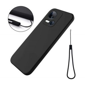 Protector de telefon din silicon (mat, microfibră de pluș interior anti-zgârieturi, premium + brățară) NEGRU Tecno Spark 10 5G