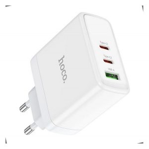 Încărcător de rețea HOCO N30 USB+2 prize de tip C (65W, GaN, încărcător rapid PD 3.0) ALB