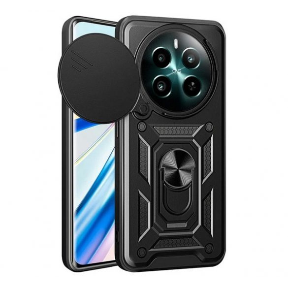 Protector de telefon din plastic Defender (rezistenta la impact, interior din silicon, inel de retinere, protectie camera) NEGRU Realme 12 Plus