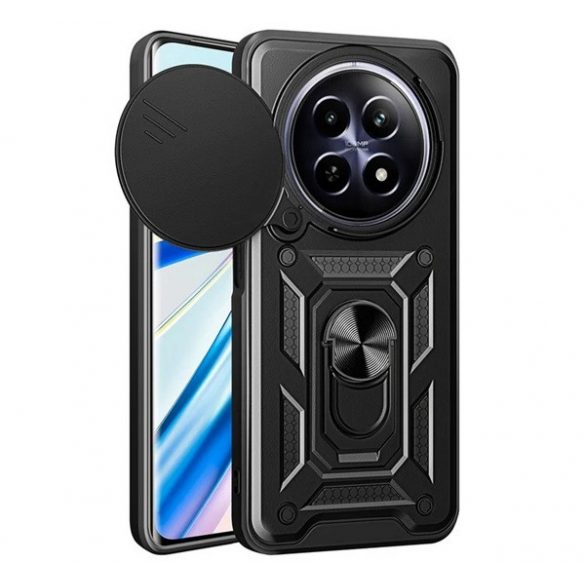 Protector de telefon din plastic Defender (rezistenta la impact, interior din silicon, inel de retinere, protectie camera) NEGRU Realme 12