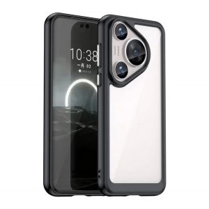 Protectie telefon din plastic (cadru silicon, rezistenta la impact, spate transparent) NEGRU Huawei Pura 70 Pro