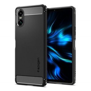 Protectie de telefon din silicon SPIGEN RUGGED ARMOR (rezistenta la impact, colt cu perna de aer, model carbon) NEGRU Sony Xperia 10 VI