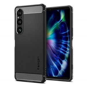 Protectie de telefon din silicon SPIGEN RUGGED ARMOR (rezistenta la impact, colt cu perna de aer, model carbon) NEGRU Sony Xperia 1 VI