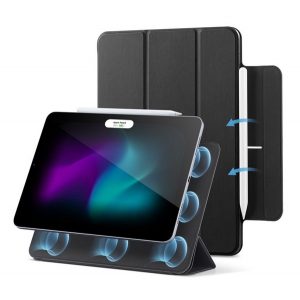 Husă ESR REBOUND MAGNET în picioare, efect piele (FLIP activ, magnetic, TRIFOLD, suport desktop, suport creion) NEGRU Apple IPAD Air 11 (2024), IPAD Air 2020 (Air 4), IPAD Air 2019 (Air 3)