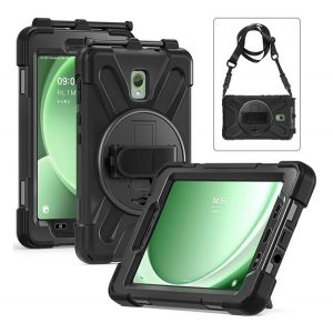 Protector de telefon din plastic Defender (rezistenta la impact, suport, 360° + curea de mana, curea de umar) NEGRU Samsung Galaxy Tab Active 5 WIFI (SM-X300), Galaxy Tab Active 5 LTE (SM-X306B)