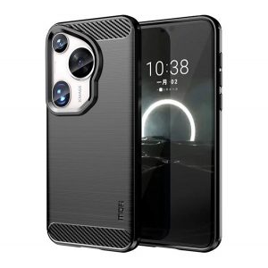 Protector de telefon din silicon MOFI (rezistenta la impact, colt cu perna de aer, periat, model carbon) NEGRU Huawei Pura 70 Ultra