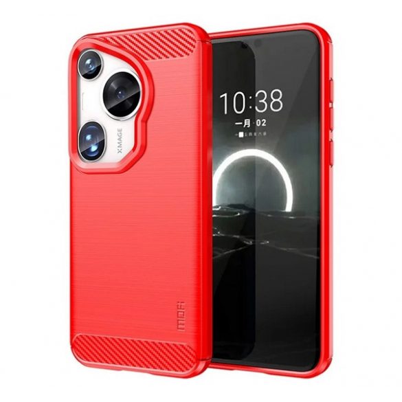 Protector de telefon din silicon MOFI (rezistenta la impact, colt cu perna de aer, periat, model carbon) ROSU Huawei Pura 70 Ultra