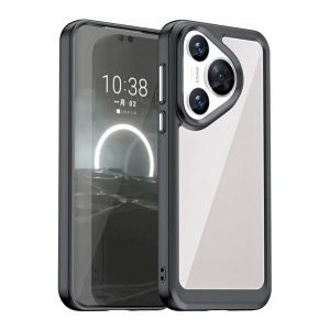 Protectie din plastic pentru telefon (cadru silicon, rezistenta la impact, spate transparent) NEGRU Huawei Pura 70