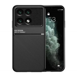 Protectie din plastic pentru telefon (cadru silicon, rezistenta la impact, magnetic, spate cu efect piele, dungi) NEGRU Xiaomi Poco F6 Pro