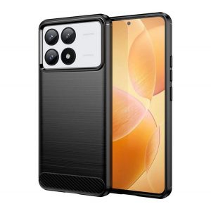 Protector de telefon din silicon (rezistenta la impact, colt cu perna de aer, periat, model carbon) NEGRU Xiaomi Poco F6 Pro