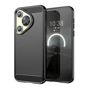 Protector de telefon din silicon (rezistenta la impact, colt cu perna de aer, periat, model carbon) NEGRU Huawei Pura 70