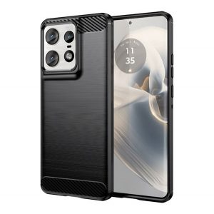 Protector de telefon din silicon (rezistenta la impact, colt cu perna de aer, periat, model carbon) NEGRU Motorola Edge 50 Pro 5G