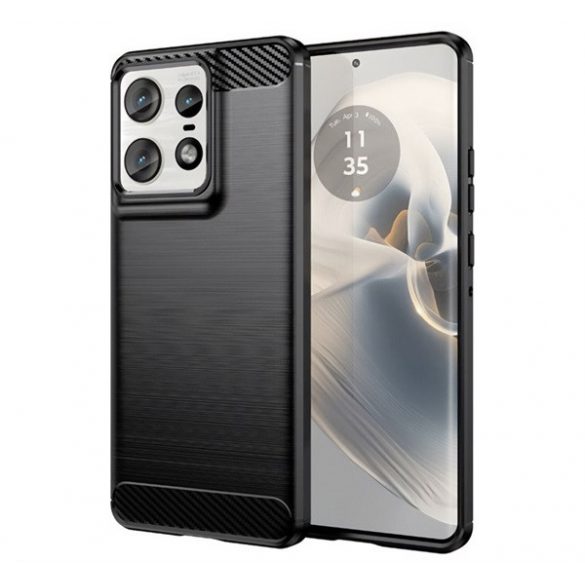 Protector de telefon din silicon (rezistenta la impact, colt cu perna de aer, periat, model carbon) NEGRU Motorola Edge 50 Pro 5G