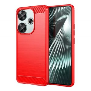 Protector de telefon din silicon (rezistenta la impact, colt cu perna de aer, periat, model carbon) RED Xiaomi Poco F6