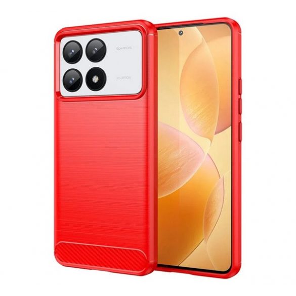 Protector de telefon din silicon (rezistenta la impact, colt cu perna de aer, periat, model carbon) RED Xiaomi Poco F6 Pro