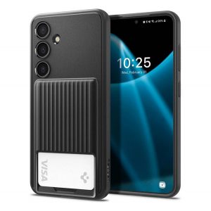 Protectie de telefon din silicon SPIGEN LIQUID SLOT (rezistenta la impact, colt cu perna de aer, suport card) NEGRU Samsung Galaxy S24 (SM-S921)