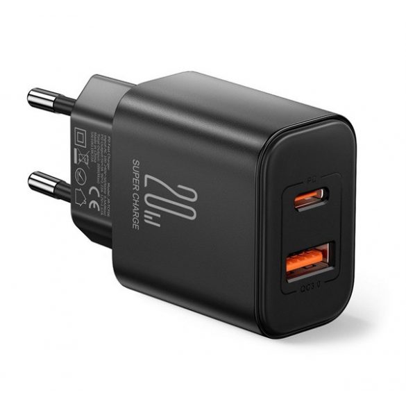 JOYROOM TCF05 încărcător de rețea USB+priză de tip C (20W, încărcător rapid PD 3.0) NEGRU