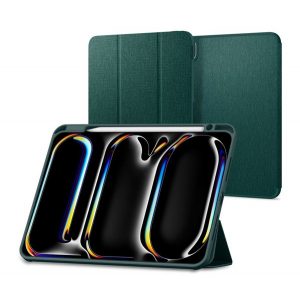 SPIGEN URBAN FIT husă în picioare (FLIP, deschidere laterală, TRIFOLD, suport birou, suport creion, model textil) VERDE ÎNCHIS Apple IPAD Pro 11 (2024)