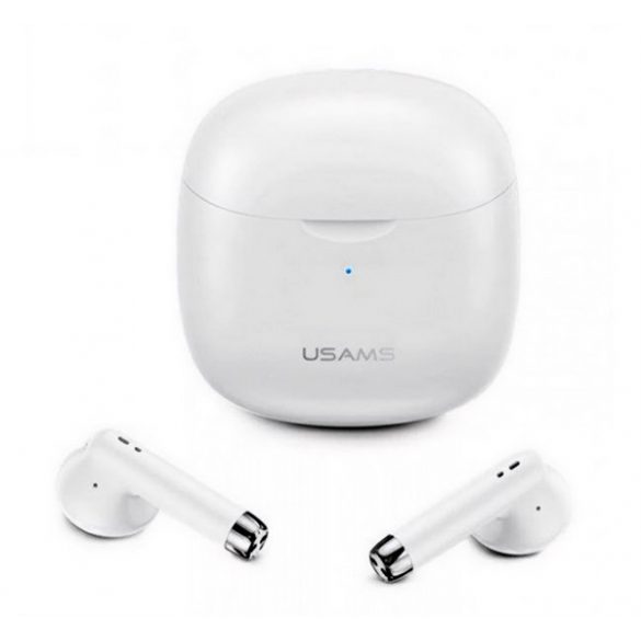 Căști bluetooth USAMS ID25 STEREO (v5.3, TWS, filtru de zgomot + carcasă de încărcare) ALBE