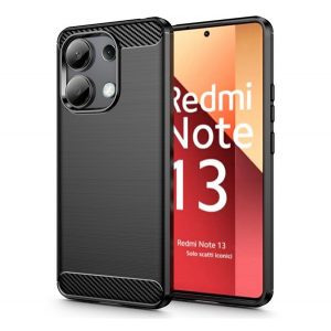 Protector de telefon din silicon (rezistenta la impact, colt cu perna de aer, periat, model carbon) NEGRU Xiaomi Redmi 13