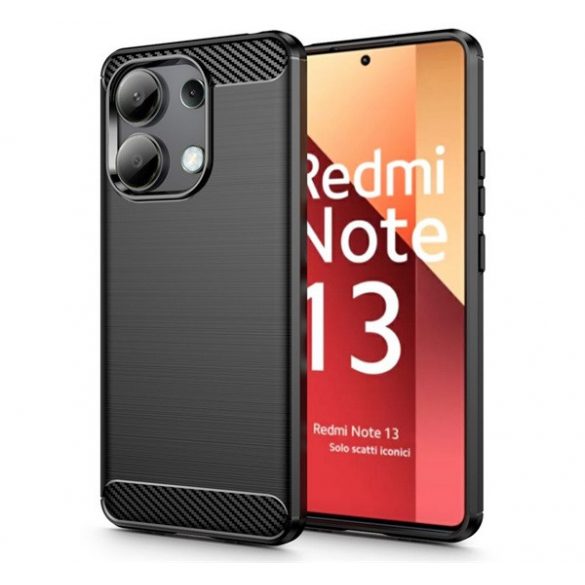 Protector de telefon din silicon (rezistenta la impact, colt cu perna de aer, periat, model carbon) NEGRU Xiaomi Redmi 13