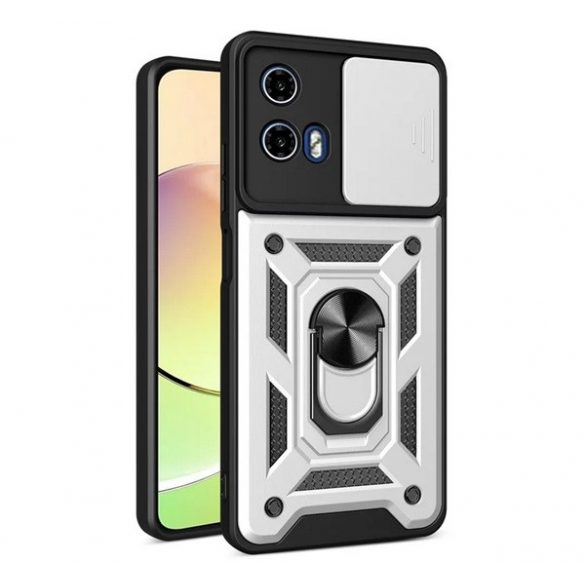 Protectie de telefon din plastic Defender (rezistenta la impact, interior din silicon, inel de retinere, protectie pentru camera) ARGENTIU Motorola Moto G24, Moto G04