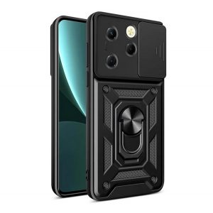 Protector de telefon din plastic Defender (rezistenta la impact, interior din silicon, inel de retinere, protectie camera) NEGRU Infinix Hot 40 Pro