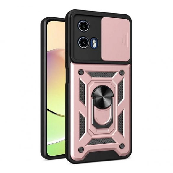 Protectie de telefon din plastic Defender (rezistenta la impact, interior din silicon, inel de retinere, protectie camera) ROSE GOLD Motorola Moto G24, Moto G04