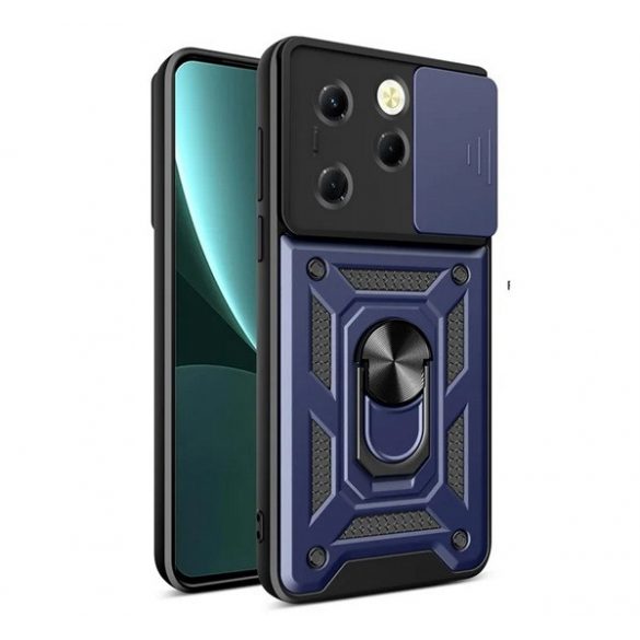 Protector de telefon din plastic Defender (rezistenta la impact, interior din silicon, inel de sustinere, protectie camera) ALBASTRU INCHIS Infinix Hot 40 Pro