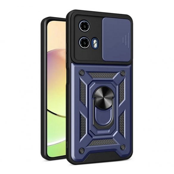 Protector de telefon din plastic Defender (rezistenta la impact, interior din silicon, inel de retinere, protectie camera) ALBASTRU INCHIS Motorola Moto G24, Moto G04