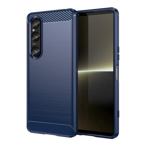 Protector de telefon din silicon (rezistenta la impact, colt cu perna de aer, periat, model carbon) ALBASTRU INCHIS Sony Xperia 1 VI