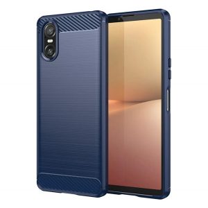 Protectie din silicon pentru telefon (rezistenta la impact, colt cu perna de aer, periat, model carbon) ALBASTRU INCHIS Sony Xperia 10 VI