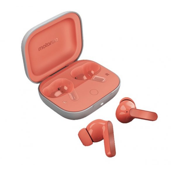 Căști bluetooth MOTOROLA BUDS STEREO (v5.3, TWS, microfon, filtru de zgomot activ, impermeabil + carcasă de încărcare) CULOARE ROZ