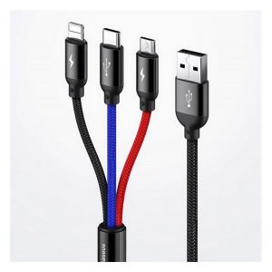 Cablu de date BASEUS NIMBLE 3in1 (USB - lightning/microUSB/Tip-C, 2A, 23cm) NEGRU