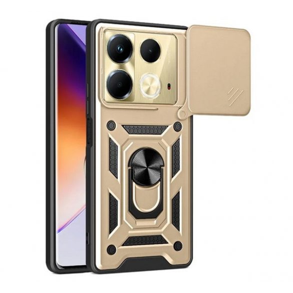 Protector de telefon din plastic Defender (rezistenta la impact, interior din silicon, inel de sustinere, protectie pentru camera) GOLD Infinix Note 40 (X6853)