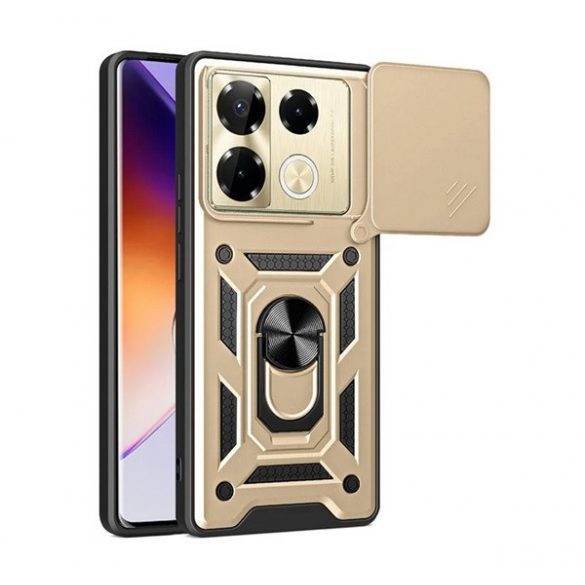 Protector de telefon din plastic Defender (rezistență la impact, interior din silicon, inel de reținere, protecție pentru cameră) GOLD Infinix Note 40 Pro 4G (X6850)