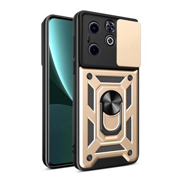 Protector din plastic pentru telefon Defender (rezistență la impact, interior din silicon, inel de reținere, protecție pentru cameră) GOLD Infinix Hot 40i (X6528)