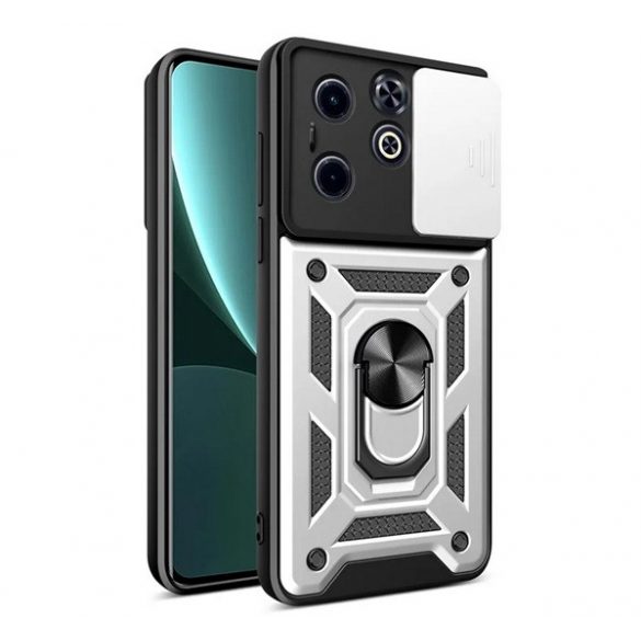 Protector de telefon din plastic Defender (rezistență la impact, interior din silicon, inel de reținere, protecție pentru cameră) SILVER Infinix Hot 40i (X6528)