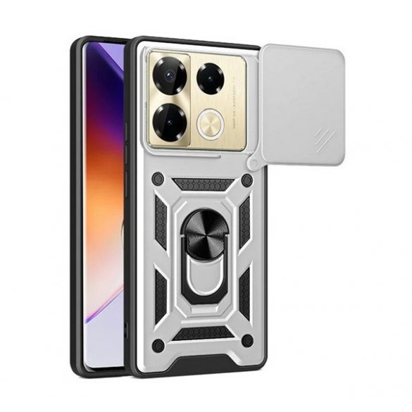 Protector de telefon din plastic Defender (rezistență la impact, interior din silicon, inel de reținere, protecție pentru cameră) SILVER Infinix Note 40 Pro 4G (X6850)