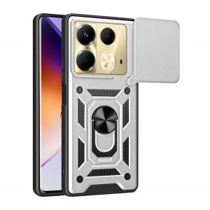 Protector de telefon din plastic Defender (rezistență la impact, interior din silicon, inel de reținere, protecție pentru cameră) SILVER Infinix Note 40 (X6853)