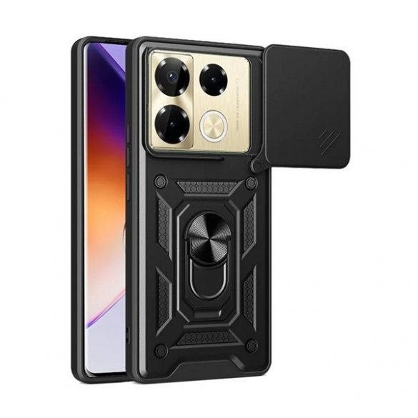 Protector de telefon din plastic Defender (rezistență la impact, interior din silicon, inel de reținere, protecție pentru cameră) NEGRU Infinix Note 40 Pro 4G (X6850)